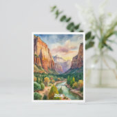 Carte Postale Peinture aquarelle du parc national de Zion  (Debout devant)