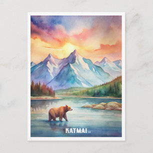Carte Postale Peinture aquarelle du parc national Katmai