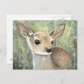 Carte Postale Peinture aquarelle faon bébé faune (Devant / Derrière)