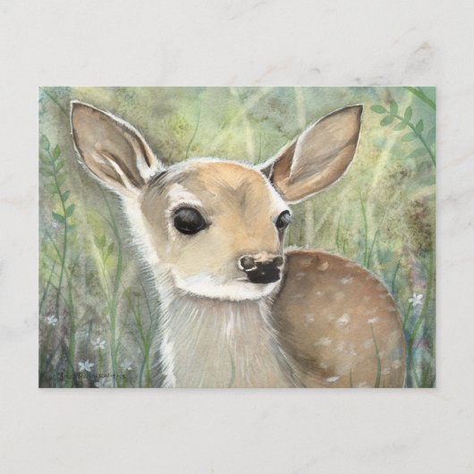 Carte Postale Peinture aquarelle faon bébé faune (Devant)