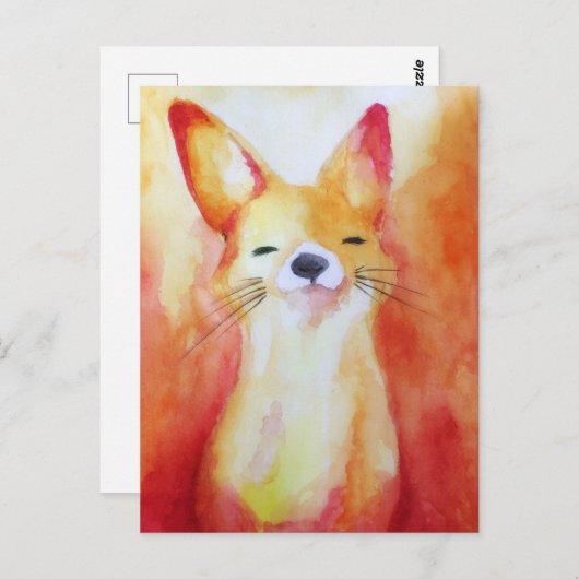 Carte Postale Peinture aquarelle Fox (Devant / Derrière)