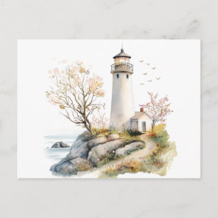 Carte Postale Peinture aquarelle phare et nature