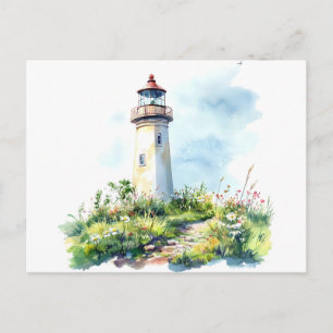 Carte Postale Peinture aquarelle phare et nature