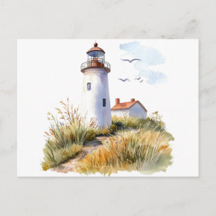 Carte Postale Peinture aquarelle phare et nature