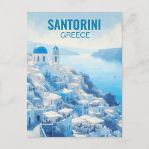 Carte postale Peinture aquarelle Santorini Grèce