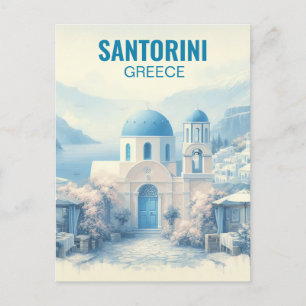 Carte postale Peinture aquarelle Santorini Grèce