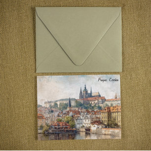 Carte Postale Peinture aquarelle vintage de Prague en République