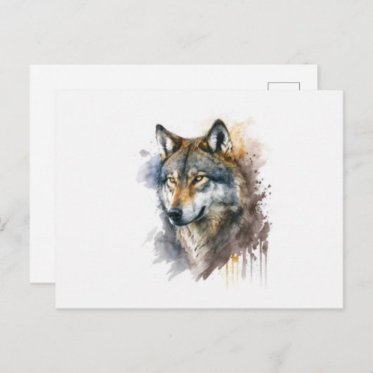 Carte Postale Peinture aquarelle Wolf (Devant / Derrière)