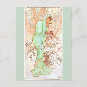 Carte Postale Peinture Art Nouveau hivernal vintage d'Alphonse M