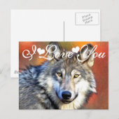 Carte Postale Peinture artistique du loup gris Photo Image Je t' (Devant / Derrière)