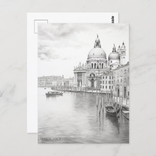 Carte Postale Peinture au crayon Venise Italie Art de Voyage