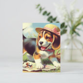 Carte Postale Peinture Beagle sur chiot (Debout devant)