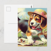 Carte Postale Peinture Beagle sur chiot (Devant / Derrière)