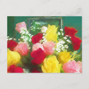Carte Postale Peinture Bouquet Rose - Jolie Art Fleur Originale