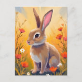 Carte Postale Peinture Brown de lapin floral (Devant)