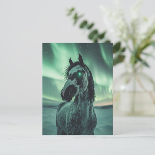 Carte Postale Peinture Cheval Oeil brillant Lumières du Nord (Debout devant)