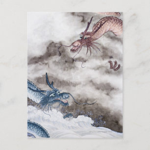Carte Postale Peinture Chinoise Traditionnelle, Année Du Dragon 