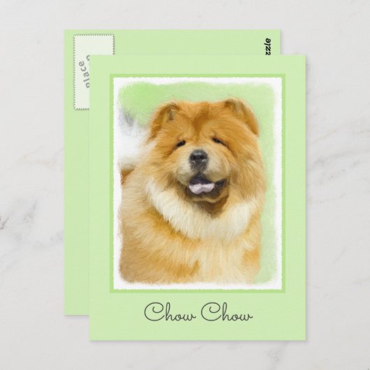 Carte Postale Peinture Chow Chow - Joli art original chien (Devant / Derrière)