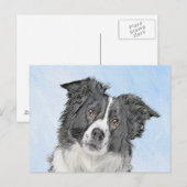 Carte Postale Peinture Collie Bordure - Joli art original chien (Devant / Derrière)
