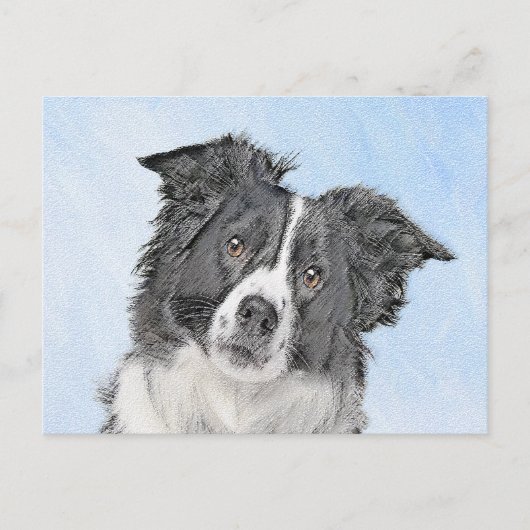 Carte Postale Peinture Collie Bordure - Joli art original chien (Devant)