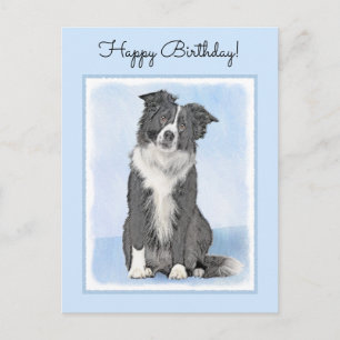 Carte Postale Peinture Collie Bordure - Joli art original chien