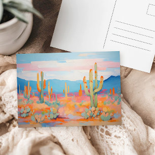 Carte Postale Peinture colorée de cactus du désert de l'Ouest