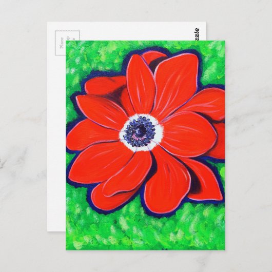 Carte Postale Peinture d'anémone rouge vif (Devant / Derrière)