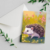 Carte Postale Peinture d'animal de champ floral de hérisson