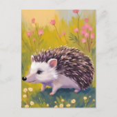 Carte Postale Peinture d'animal de champ floral de hérisson (Devant)