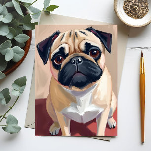 Carte Postale Peinture d'animal de compagnie de chien Pug
