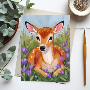 Carte Postale Peinture d'animal de faon de cerf bébé