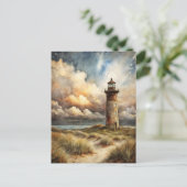 Carte Postale Peinture d'aquarelle côtière du phare (Debout devant)