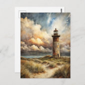 Carte Postale Peinture d'aquarelle côtière du phare (Devant / Derrière)