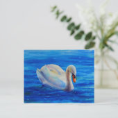Carte Postale Peinture d'aquarelle de cygne blanc, sauvagine, oi (Debout devant)