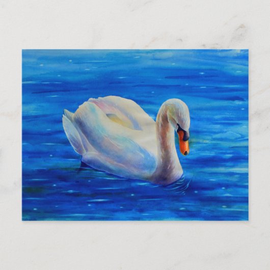 Carte Postale Peinture d'aquarelle de cygne blanc, sauvagine, oi (Devant)