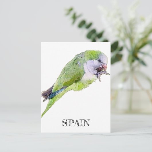 Carte Postale Peinture d'aquarelle de perroquet vert (Debout devant)