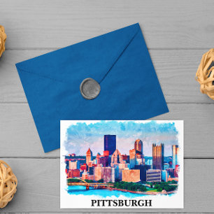 Carte Postale Peinture d'aquarelle de Pittsburgh Cityscape