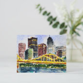 Carte Postale Peinture d'aquarelle de Pittsburgh Skyline (Debout devant)