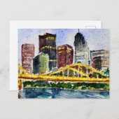 Carte Postale Peinture d'aquarelle de Pittsburgh Skyline (Devant / Derrière)