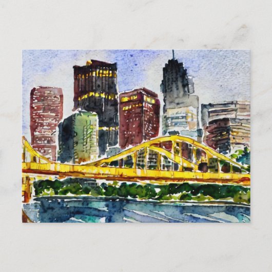 Carte Postale Peinture d'aquarelle de Pittsburgh Skyline (Devant)