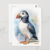 Carte postale Peinture d'aquarelle d'oiseau de Puf (Devant / Derrière)