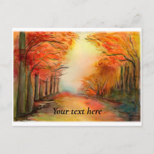 Carte Postale Peinture d'aquarelle en bois d'automne