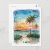 Carte Postale Peinture d'aquarelle Hawaii (Devant / Derrière)