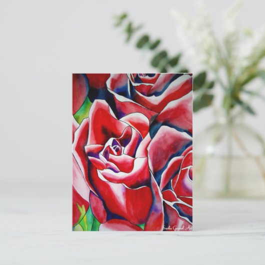 Carte Postale Peinture d'aquarelle rose Roses (Debout devant)