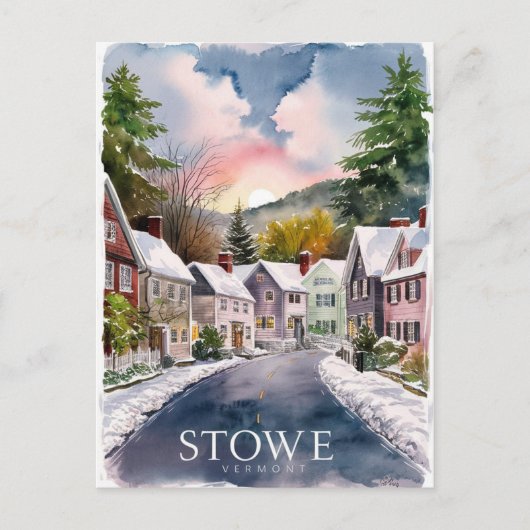 Carte Postale Peinture d'aquarelle Stowe Vermont (Devant)