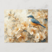 Carte Postale Peinture d'arbre en fleurs d'oiseaux bleus (Devant)