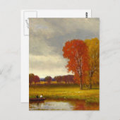 Carte Postale Peinture d'arbres en automne au bord de la rivière (Devant / Derrière)