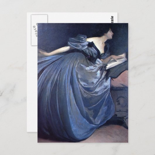 Carte Postale Peinture d'art Althea bleu femme mode (Devant / Derrière)