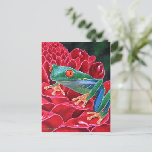 Carte Postale Peinture d'art animal de grenouille verte - Multi (Debout devant)