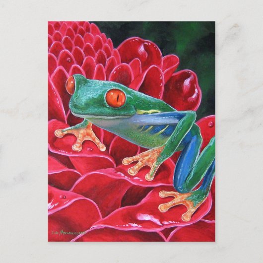 Carte Postale Peinture d'art animal de grenouille verte - Multi (Devant)